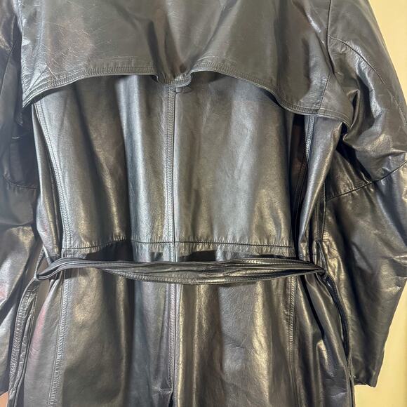 Vintage 80s/90s BERMAN'S The Leather Experts Black Leather Trench Coat - Picture 15 of 16